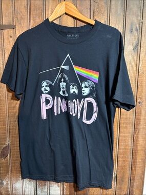 Pink Floyd Black Tee with Pink Logo and Rainbow Prism
